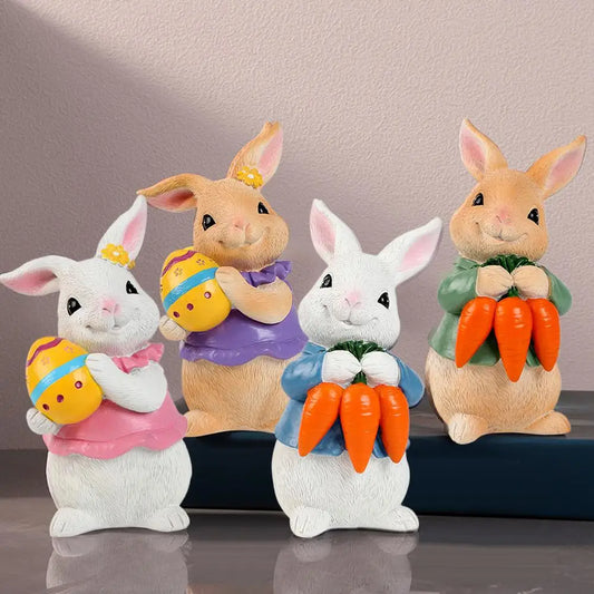 Söt Påskkanin – Figurin i Resin med Ägg eller Morot